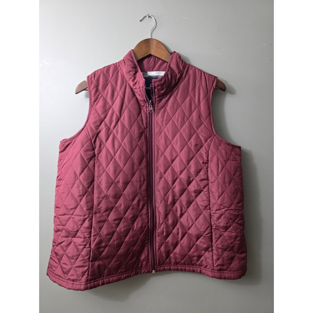 Lee Riders Reversible Quilted Vest Burgundy Plaid Full Zip XL